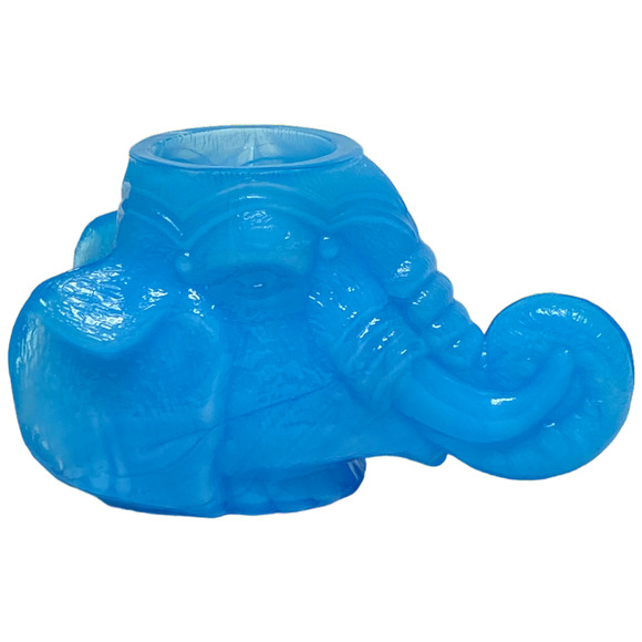 Elephant Head Toothpick Holder Boyd Art Glass 1999 Peacock Blue Ring Jewelry - Picture 6 of 13